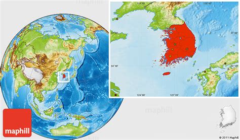 Physical Location Map Of South Korea