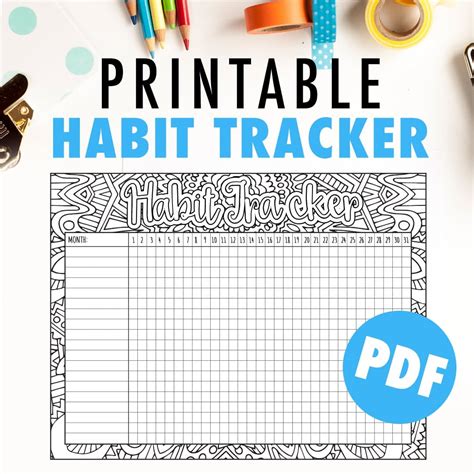 habit tracker printable monthly habit tracker  goal