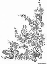 Coloring Butterflies Pages Adult Printable Difficult Color Butterfly Print Adults Flower Colour Garden Book Embroidery Flowers Designs Beautiful Drawing Border sketch template