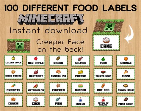 minecraft food label printables