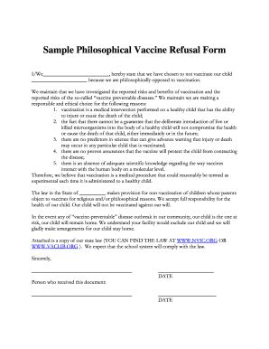 vaccine refusal form fill   sign printable  template signnow