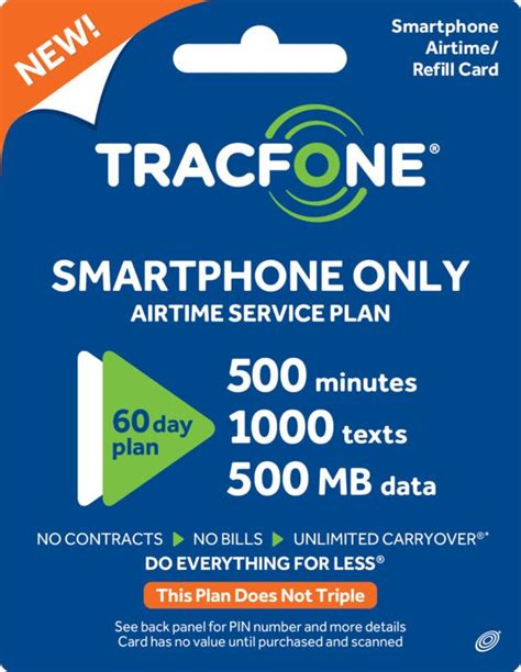 Tracfone Smartphone Only Plan 60 Days 500 Minutes 1000 Text 500mb