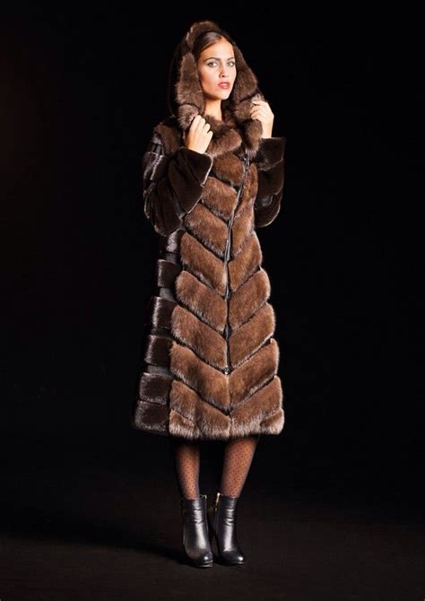 tortora dyed russian sable and ranch mink fur hooded coat fur coats
