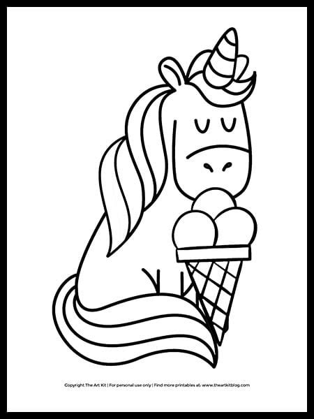 unicorn ice cream coloring page  printable  art kit