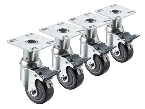 adjustable height      plate caster  front brake  wheel set