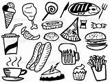 Coloring Food Pages Junk Fast Snack Kids Breakfast Printables Mexican Colouring Grains Printable Print Cute Doodle Background Stock Color Items sketch template