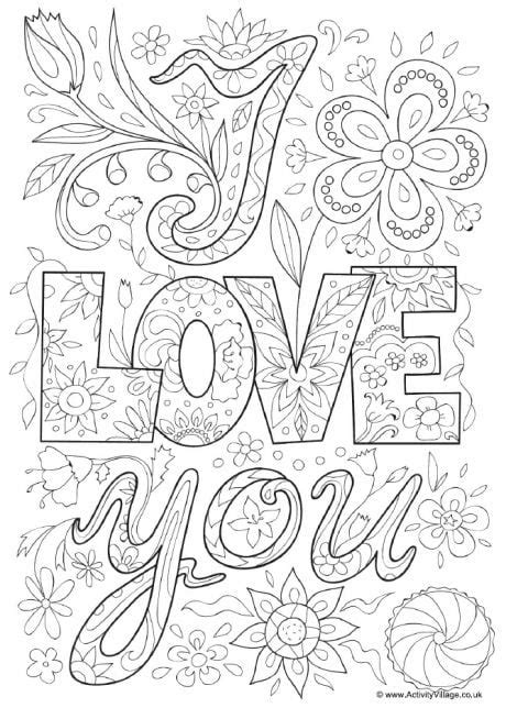 love  doodle colouring page