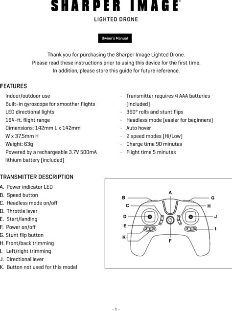 sharper image  lighted drone user manual