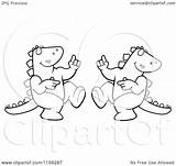Dinosaur Dancing Couple Cartoon Coloring Clipart Outlined Vector Cory Thoman sketch template