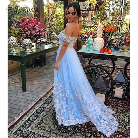 light blue prom dress long elegant tulle gala jurken butterfly a line