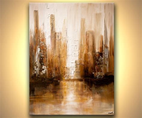 Original white abstract city painting modern palette knife  