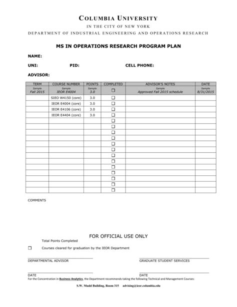 msor program plan department  industrial engineering