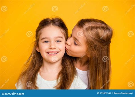 Close Up Portrait Of Two Nice Adorable Attractive Lovely Sweet Cheerful
