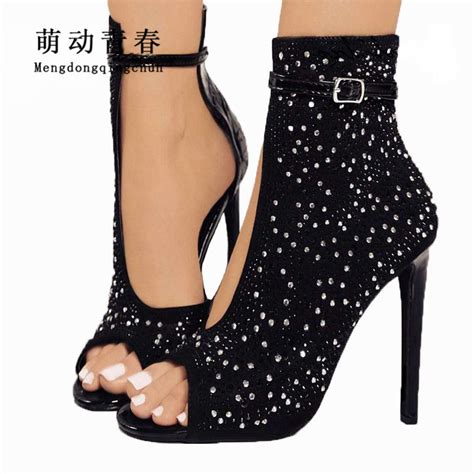 women pumps 2019 fashion gladiator thin heel peep toe high heels shoes women crystal rhinestone