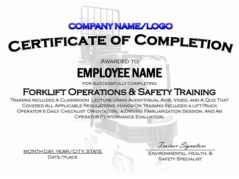 forklift training certificate template effect template card