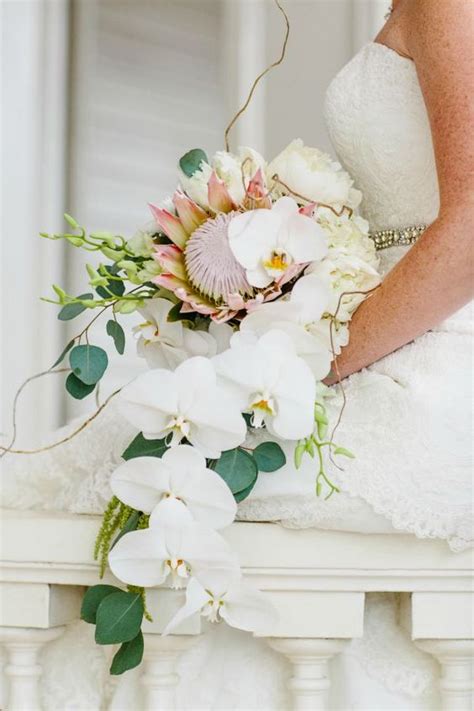 Picture Of A Cascading Tropical Wedding Bouquet With White