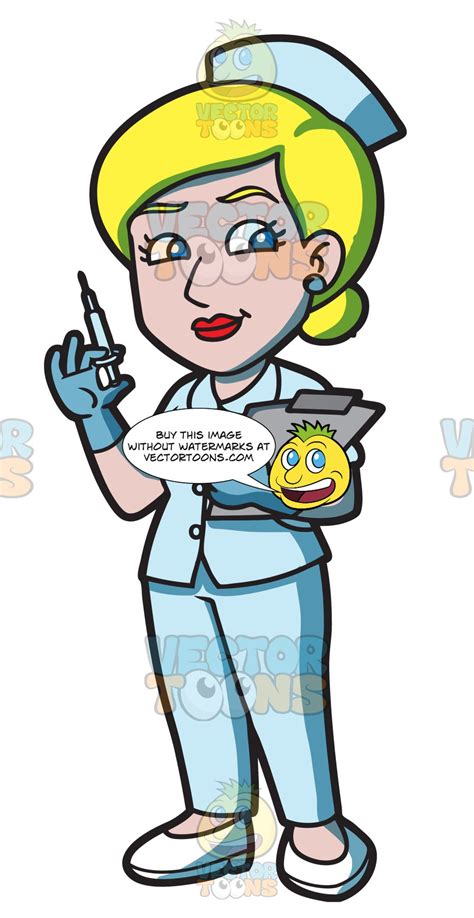 A Female Nurse Holding A Syringe Clipart Cartoons By