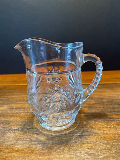 Vintage Cut Glass Small Pitcher Anchor Hocking Etsy