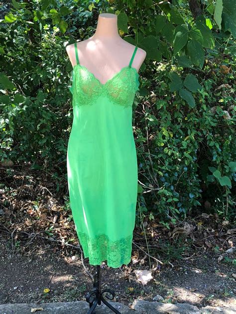 Green Vintage Slip Dress Hand Dyed Bust 35 36 Size M Boudoir