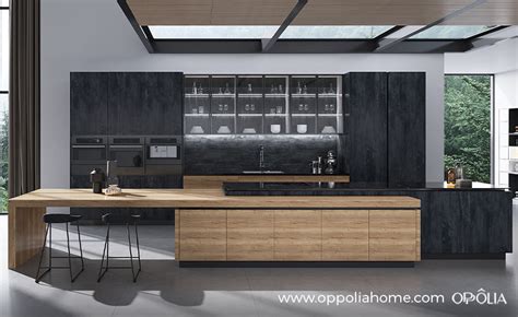 single wall kitchen design  long wood island oppolia