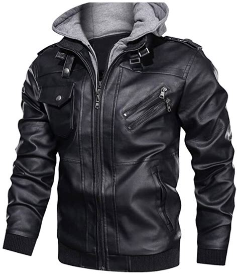 mens bomber black leather motorcycle hoodie jacket jackets creator