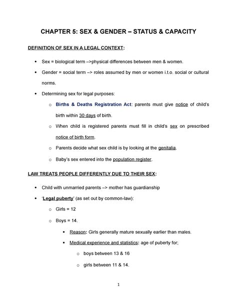 Law Of Persons Ch 5 7 Chapter 5 Sex Gender Status Capacity