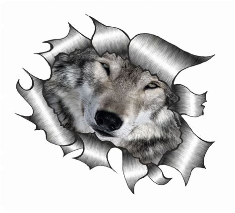 size ripped torn metal design  wolf wolves face eyes motif external vinyl car sticker