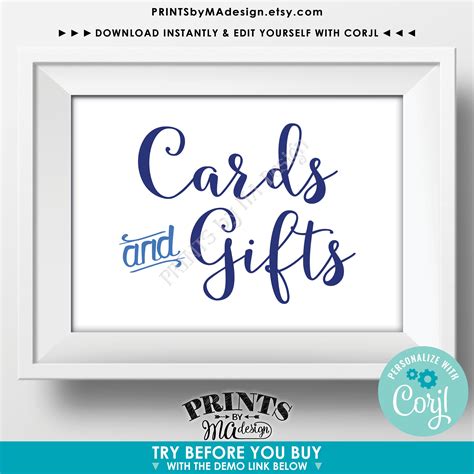 cards  gifts sign custom colors gift table sign printable  sign