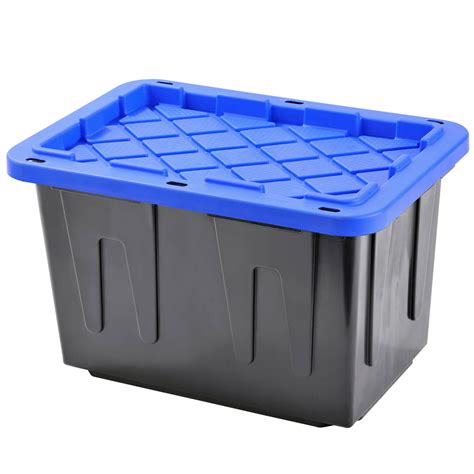 plastic heavy duty storage tote box  gallon black  blue snap