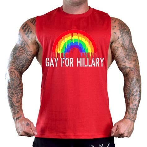 men s gay for hillary rainbow red t shirt tank top gym workout lgbt