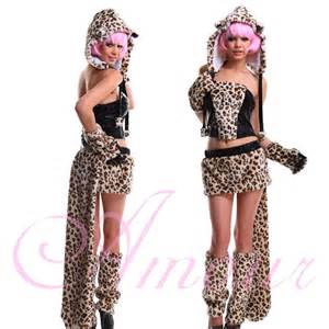 Hand Made Sexy Women Adult Leopard Fur Halloween Costume Full Set