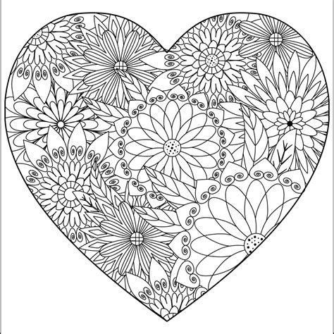 detailed flower heart heart coloring pages detailed coloring pages