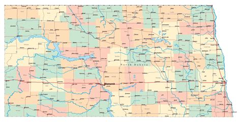 large detailed administrative map  north dakota state  roads images