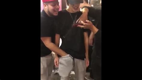 hung guy lets his friend jerks him off in public watch til the end