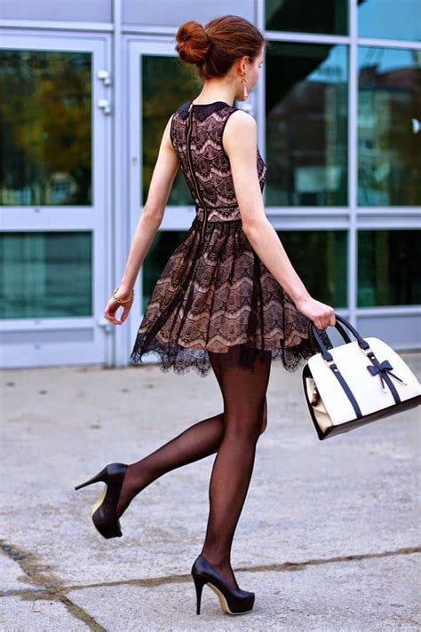 sleeveless mini dress with pantyhose and black platform high heels pumps fashion dresses