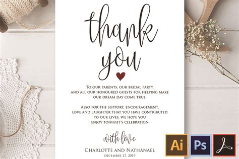 Wedding Thank You Note Printable Thank You Card Template