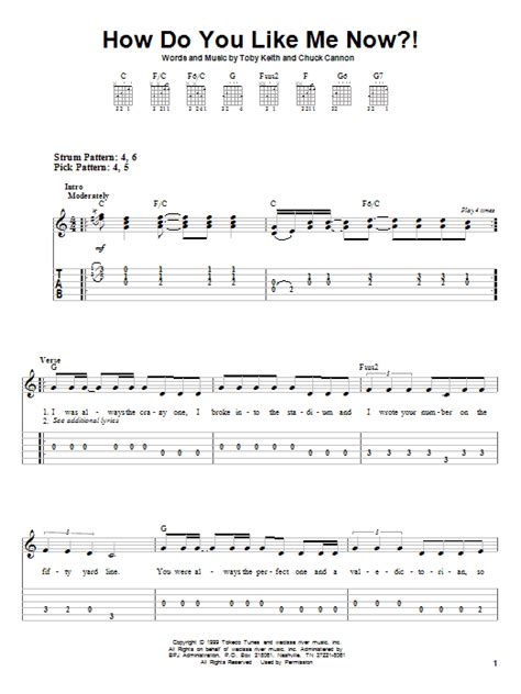 How Do You Like Me Now By Toby Keith Easy Guitar Tab Guitar