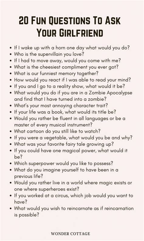 245 Questions To Ask Your Girlfriend Wonder Cottage Fun Questions