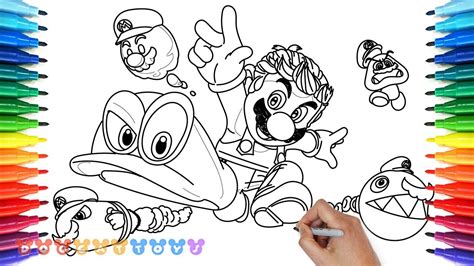 draw mario odyssey  drawing coloring pages  kids youtube
