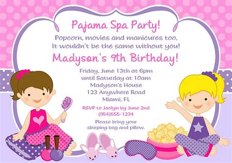 Pajama Spa Birthday Party Invitations Glamour Makeover