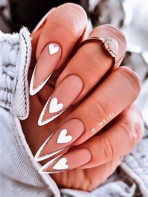 stunning double  french tip nails  hearts trendy nail art