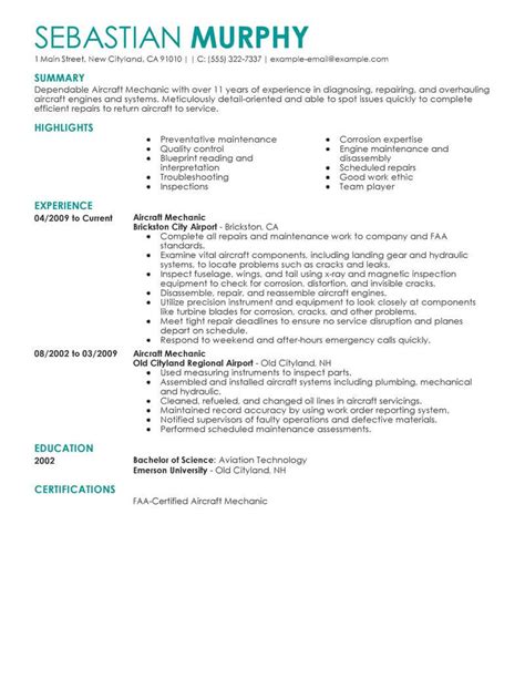 aircraft mechanic resume   professional resume writing