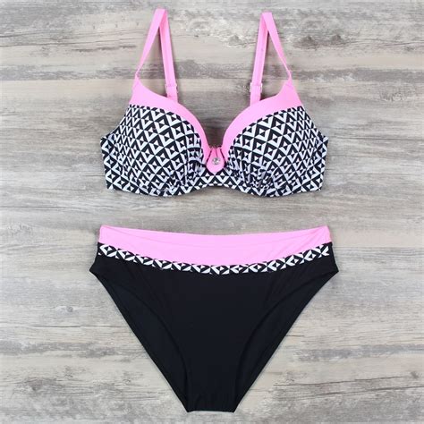 Kingtut 2019 Push Up Pink Plaid Bikini Set Plus Size Swimwear Women