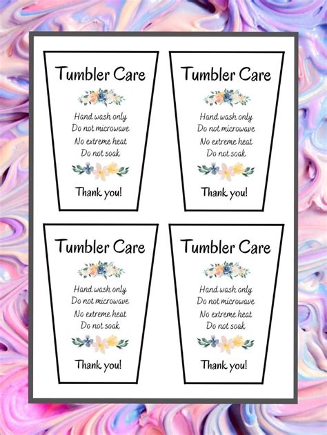 care instructions  printable tumbler care cards printable templates