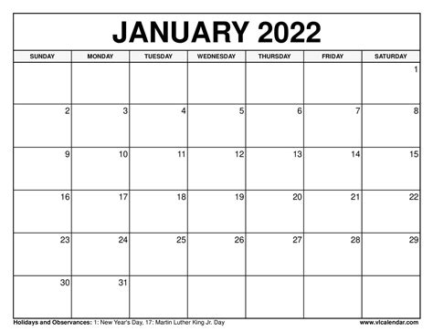 printable january  calendar templates  holidays vl calendar