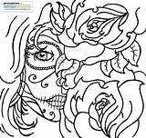 Coloring Skull Pages Sugar Tattoo Skulls Roses Rose Girl Candy Dead Mexican Flowers Cool Printable Drawing Print Animal Adult Woamn sketch template