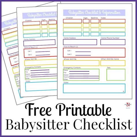 babysitter information sheet  printable organized