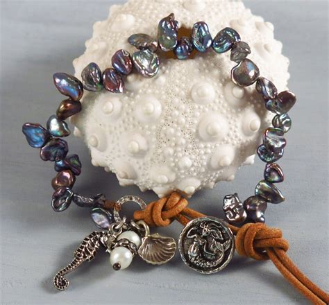 handmade boho blue keishi pearl bracelet handmade jewelry