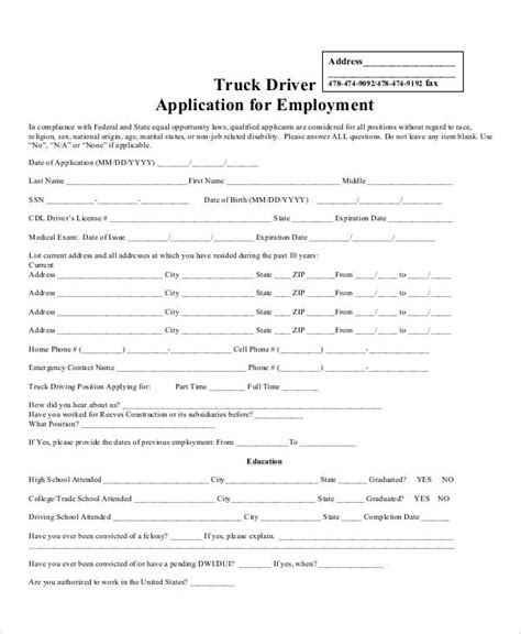 truck driver truck driver employment application