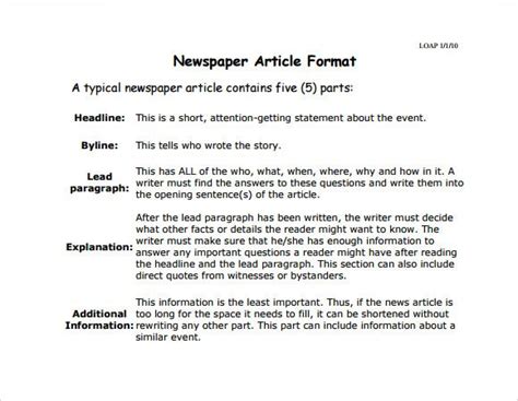 newspaper article format  downloads resources  journalists